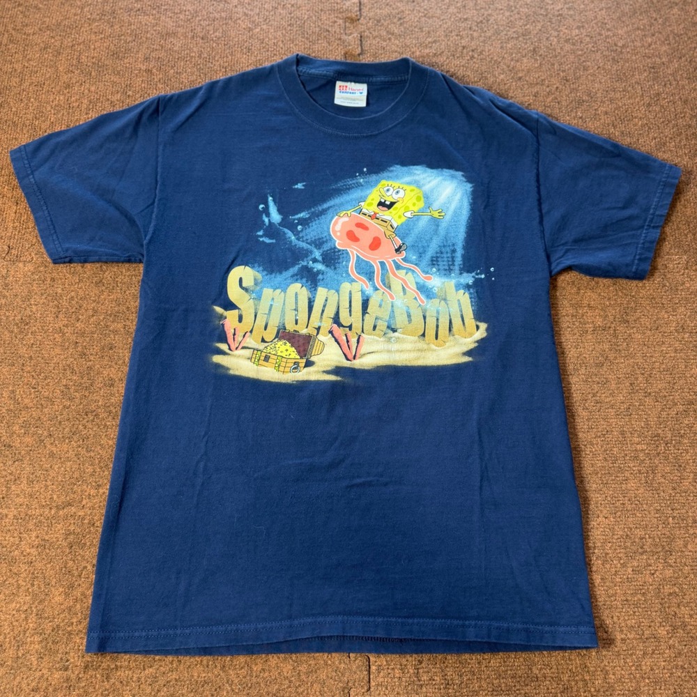 A+ Hanes SpongeBob SquarePants Jellyfish Graphic T-Shirt Navy Blue Mens Medium M